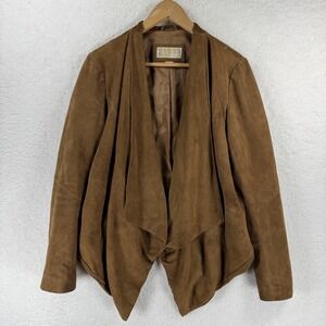 Michael Michael Kors Jacket Womens Large Brown Suede Leather Open Front Draped